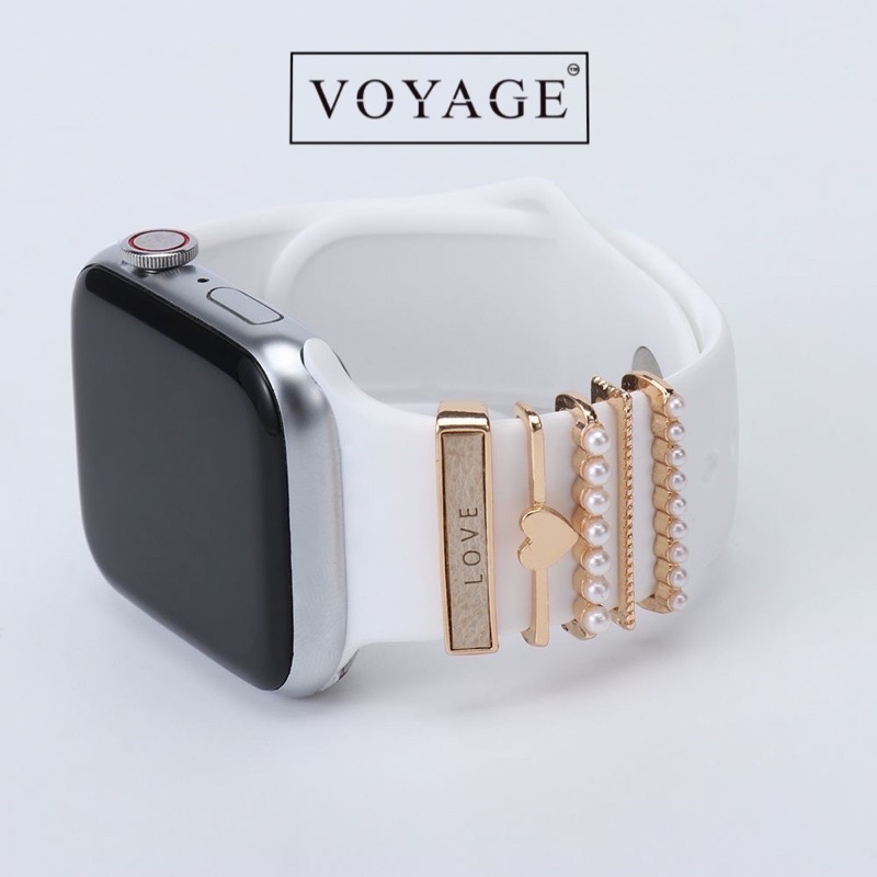 Aksesoris cincin Apple watch rosegold metal pearl hati love untuk strap dekorasi charm tali jam series 8 ULTRA 7 4 5 2 1 41mm 49mm 45mm 40mm 42mm 38mm