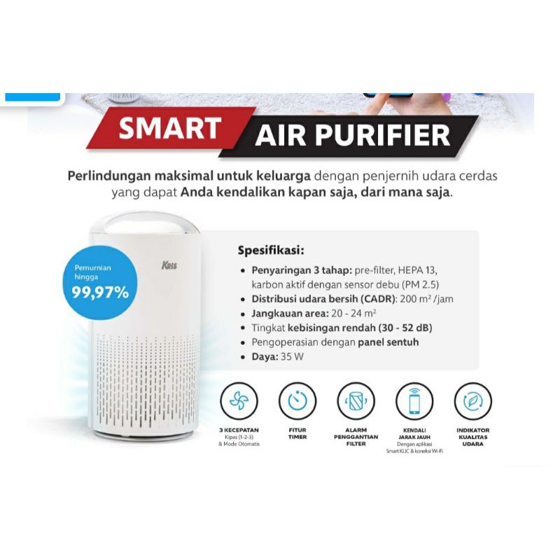 smart airpurifier air purifier HEPA KRIS with tuya wifi