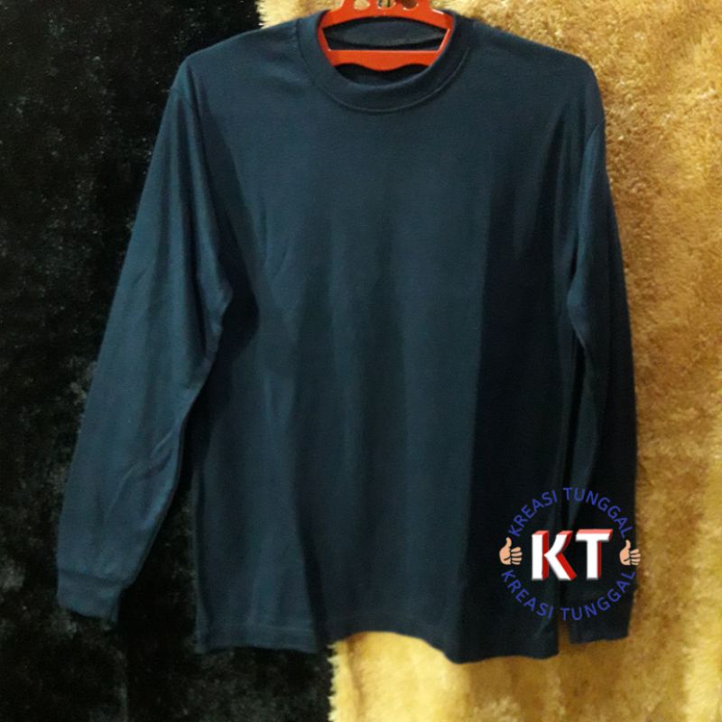 kaos polos oblong biru dongker/kaos lengan panjang kerah pendek