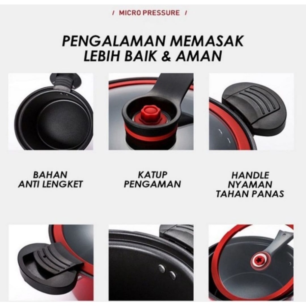 Panci Presto Teflon 3,5 L Micro Pressure Cooker Pot Anti Lengket