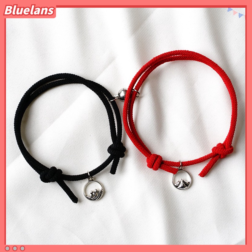 Bluelans 2Pcs Adjustable All-match Magnet Couple Braided Bracelet Fashion Jewelry