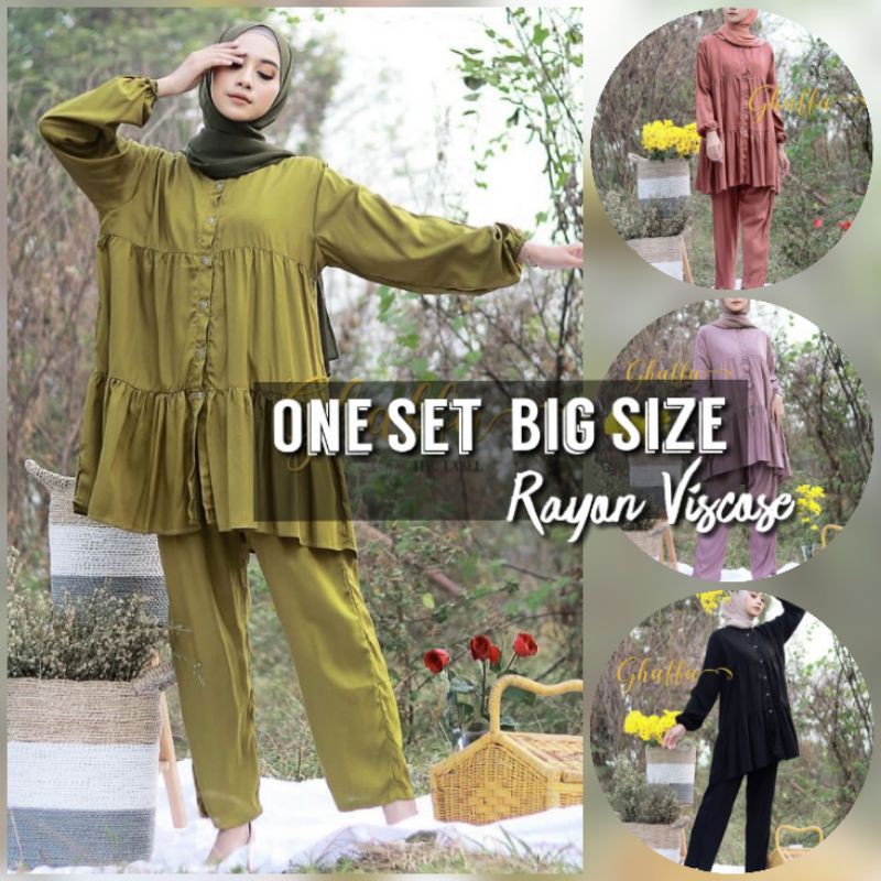 One set lilac rayon viscose set polos jumbo XXL/Set rayon polos LD 120cm / pajamas polos Army Hitam