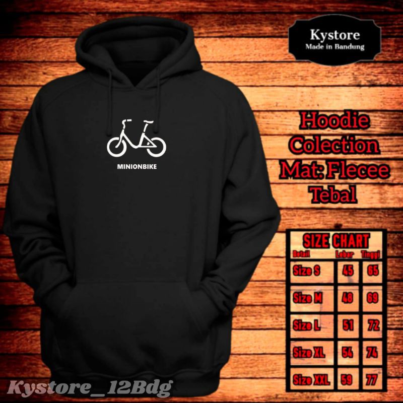 Sweater hoodie bahan fleece motif sepeda minion bike