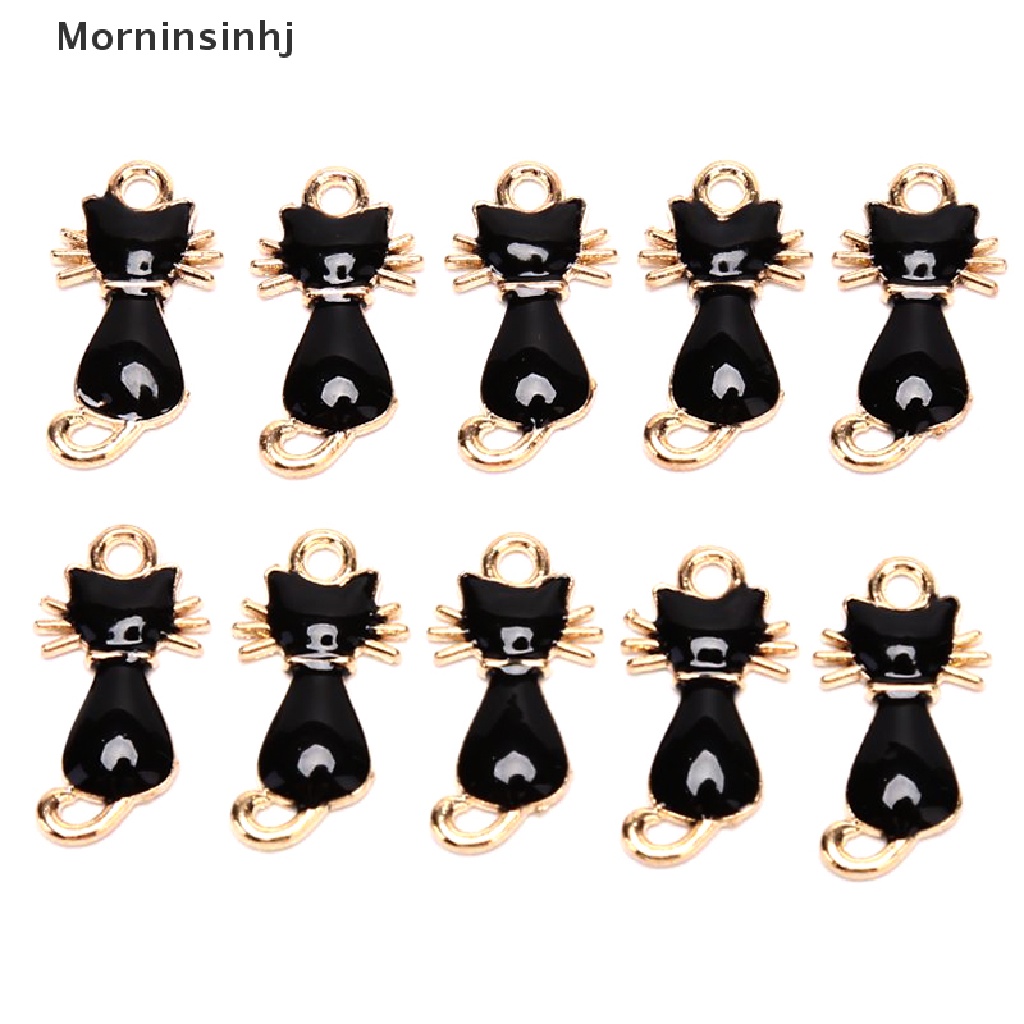 Mornin 10pcs / Pak Liontin Enamel Bentuk Kucing Lucu Untuk Aksesoris Perhiasan Wanita DIY