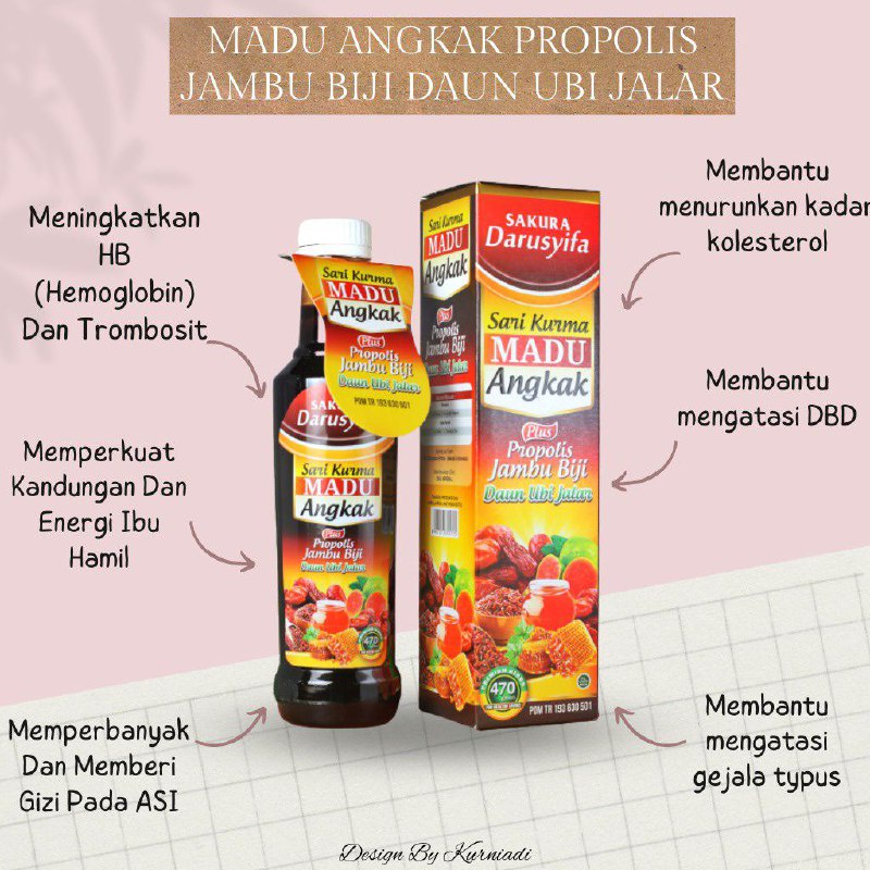 Darusyifa Madu Sari Kurma Angkak Plus Propolis Jambu Biji Dan Ubi Jalar Untuk DBD, Typus Dan Menaikkan Trombosit