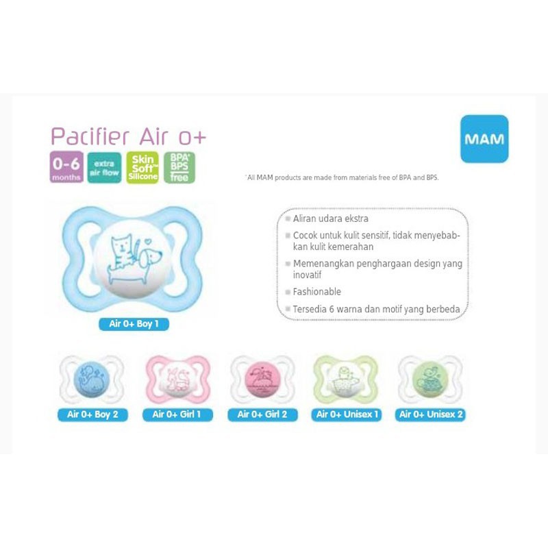 MAM Air Orthodontic Pacifier / Soother 0m+ / Empeng Bayi (Tersedia Varian Warna)
