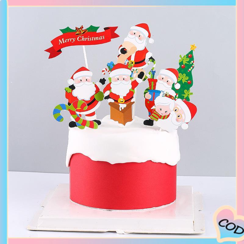 COD❤️ Kartu dekorasi kue Natal Santa Claus manusia salju plug-in dekorasi kue dekorasi kartu bendera-A.one