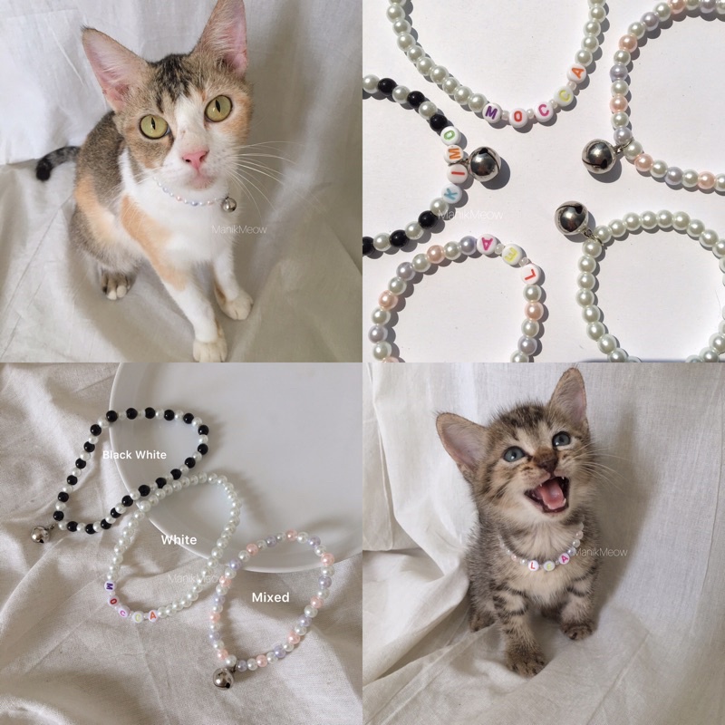 [ COD ] Cat necklace / Kalung kucing mutiara / custom nama/Lonceng / kalung anabul / adult / kitten