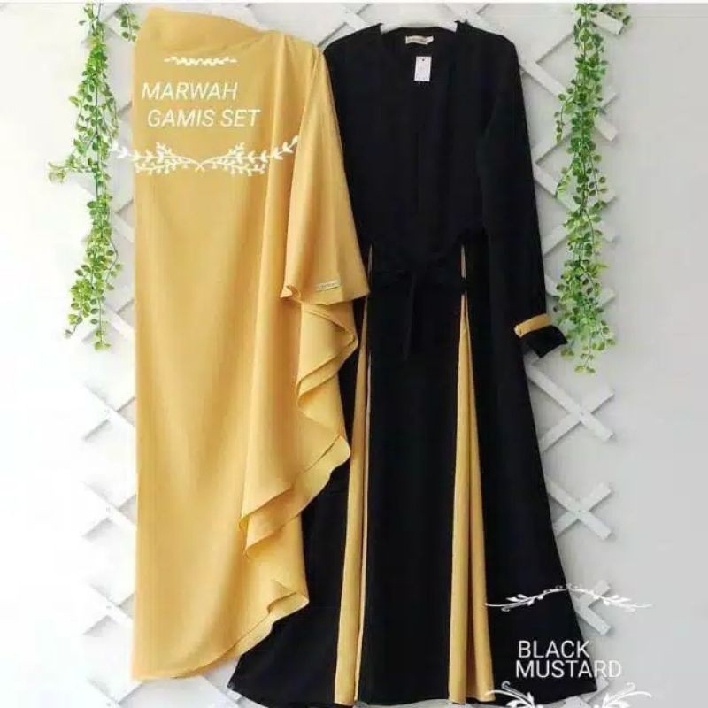Baju Murah Gamis Ibu ibu Pengajian Kekinian Marwah Syari Set FREE Hijab