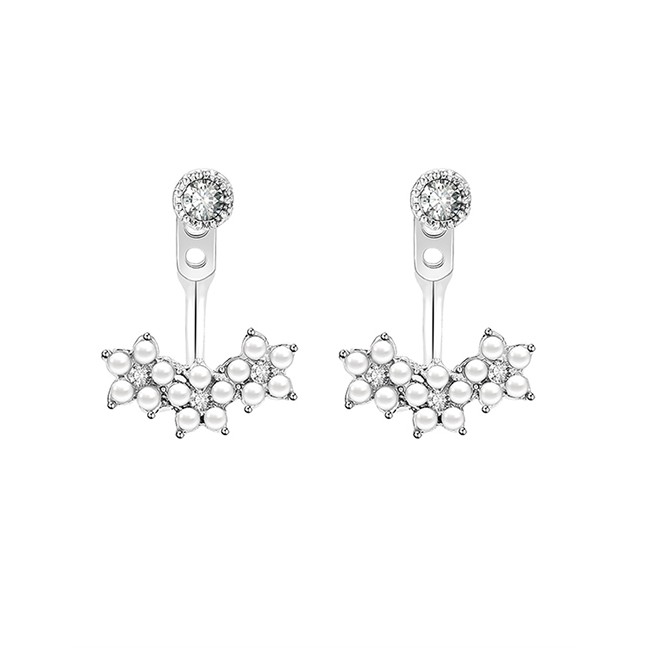 LRC Anting Tusuk Fashion Silver Zircon Flower Earrings D49893