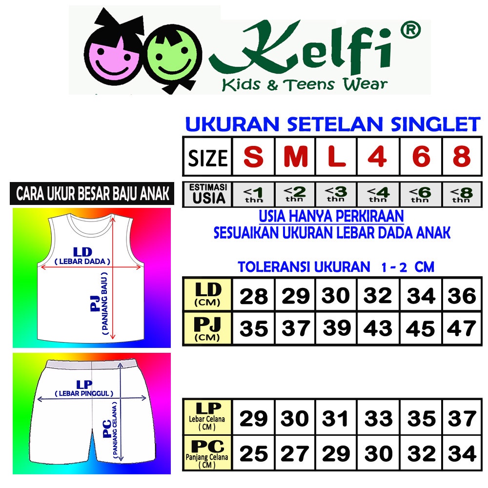 PROMO 10.10 KELFI SETELAN SINGLET ANAK UNISEX COWOK/CEWEK USIA 1- 8 TH =&gt; NEW LAUNCHING