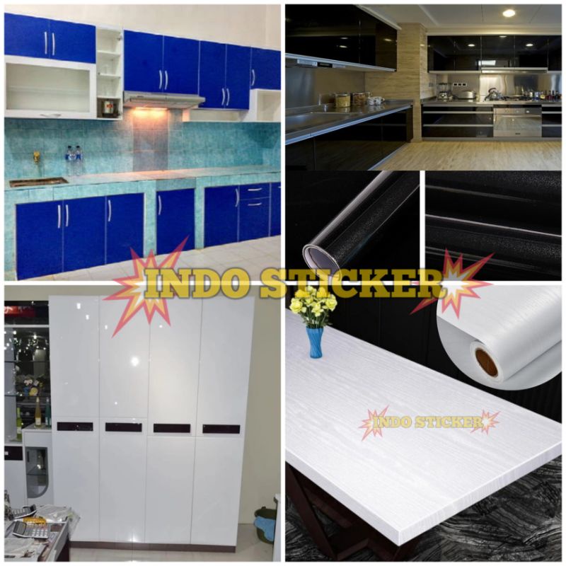 STIKER WALPAPER LEMARI STICKER MOTIF MARMER MEJA DINDING SERAT KAYU PUTIF DOF BIRU GLOSY HITAM