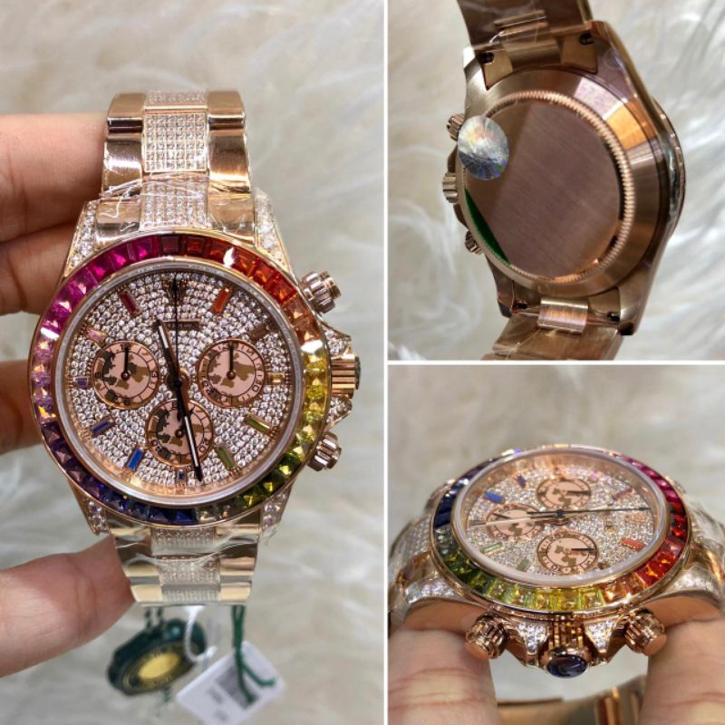 Real pic - Jam tangan pria Rolex-Rainbow Autometic SWISS Clon Ori ROSE GOLD
