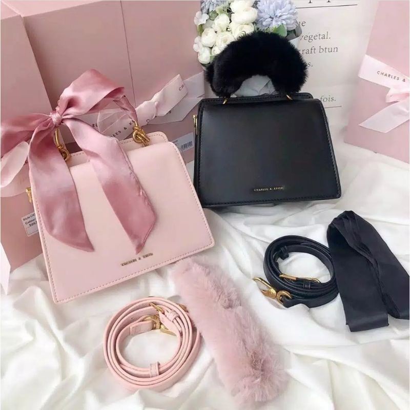 TAS WANITA CK RIBBON TOP HANDLE GIFT SET FREE BOX - 720 & 714