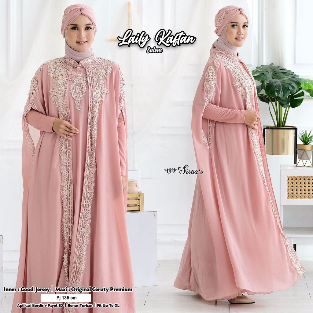 Laily Kaftan Dress Wanita By Hijab Sister Free Inner dan Turban Full Payet 3D Dan Renda fit to XL