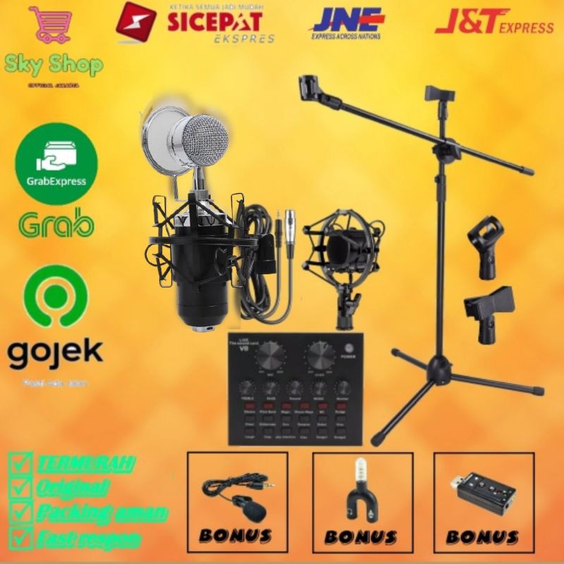 PAKET Recording Mic Bm 8000 with stand tripod for smule youtuber starmaker dll