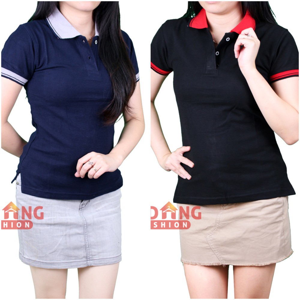 Kaos Kerah Polo Shirt Wanita, Lengan Pendek Kombinasi, 100% Cotton Pique / Premium Quality (COMB)