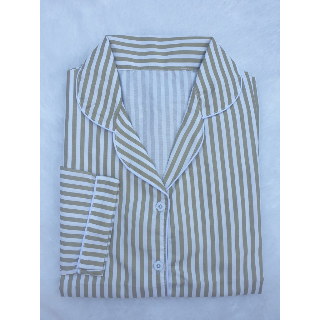 BJ-Piyama PP Wanita Dewasa Salur - Baju Tidur Lengan Panjang-Salur Mocca