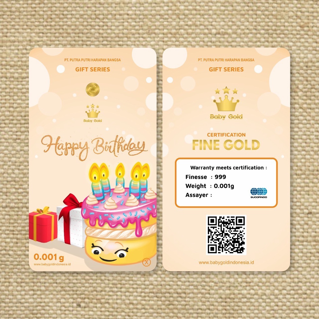 Gift Series 0.001 0.002 0.005 Emas Mini Logam Mulia 24 Karat Babygold Minigold Kado Hadiah Birthday Party Wedding Day Bouquet bucket buket Congratulation ThankYou Terimakasih-BG HBD Cake
