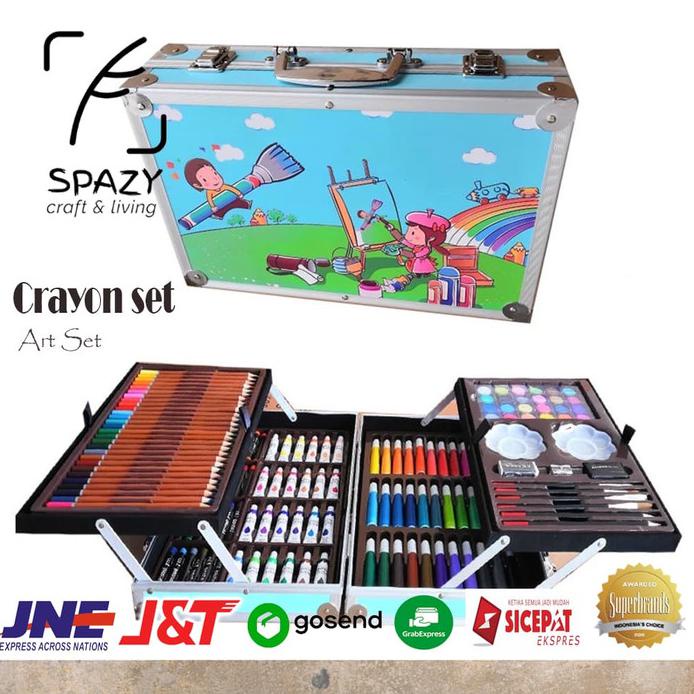 

CRAYON ART SET/KRAYON ANAK/ALAT MENGGAMBAR/ALAT MEWARNAI/KOPER BESI - BIRU MUDA, BUBBLE DAN KADO
