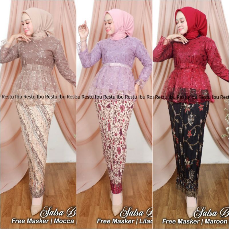 Set Kebaya Salsa Blouse Flate/Mezaluna Kebaya/Kebaya Tulle Premium