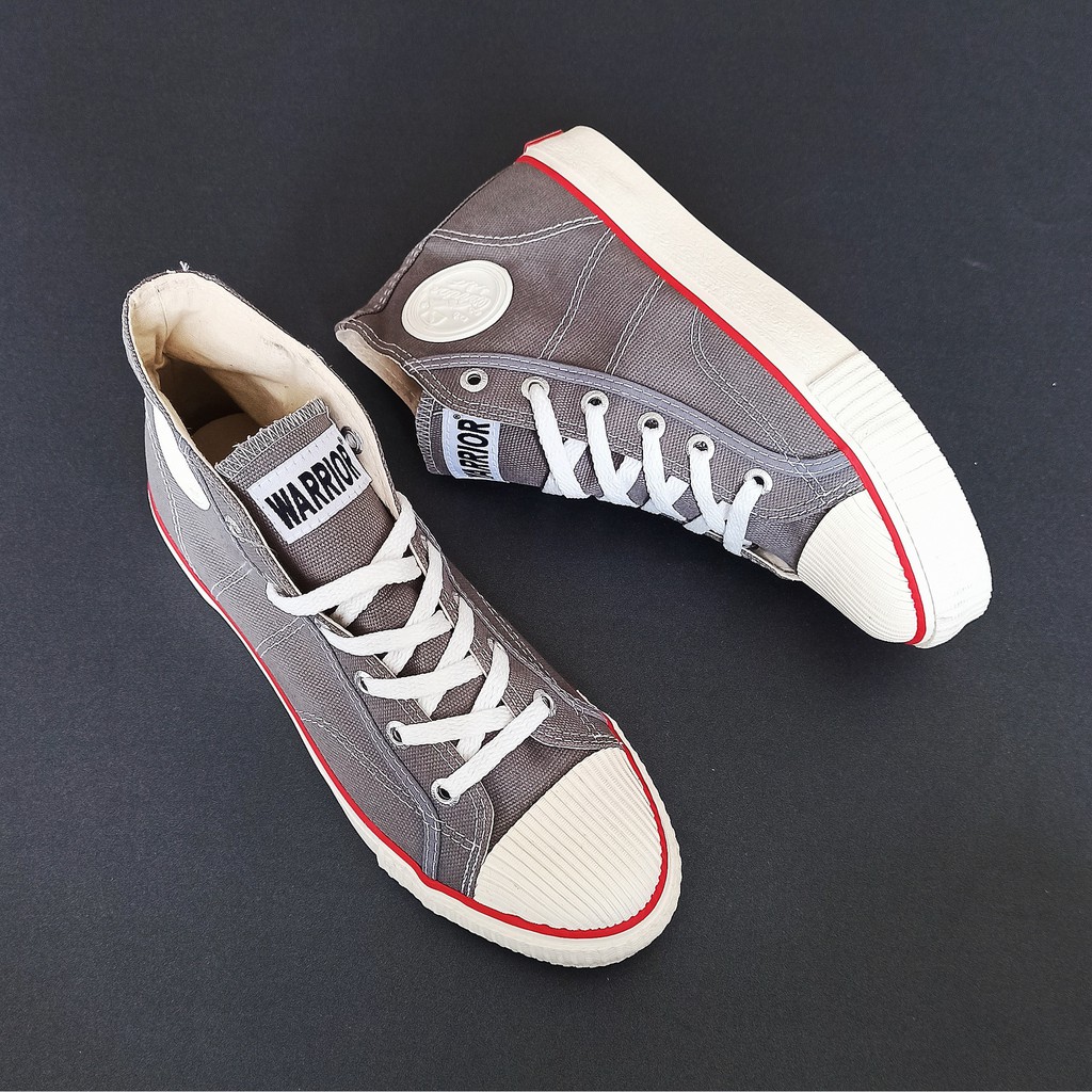 Sepatu Warrior Classic HC Grey - Warrior High Abu-Abu Sol Putih