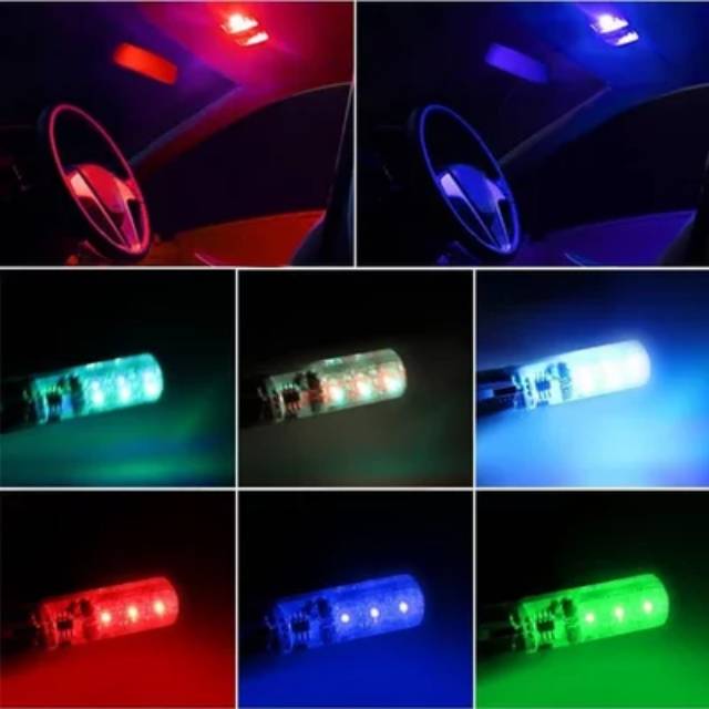 Set LAMPU Mobil LED T 10 T10 RGB PLUS REMOTE 16 WARNA Aksesoris Mobil Grosir