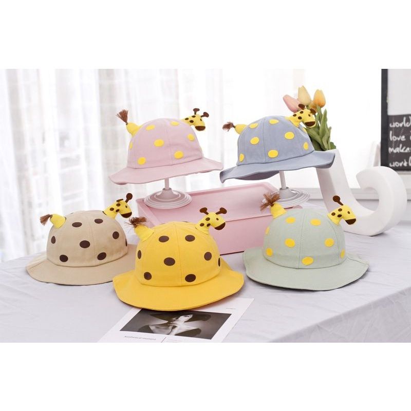 Topi Bucket hat bayi giraffe jerapah polkadot fashion baby import