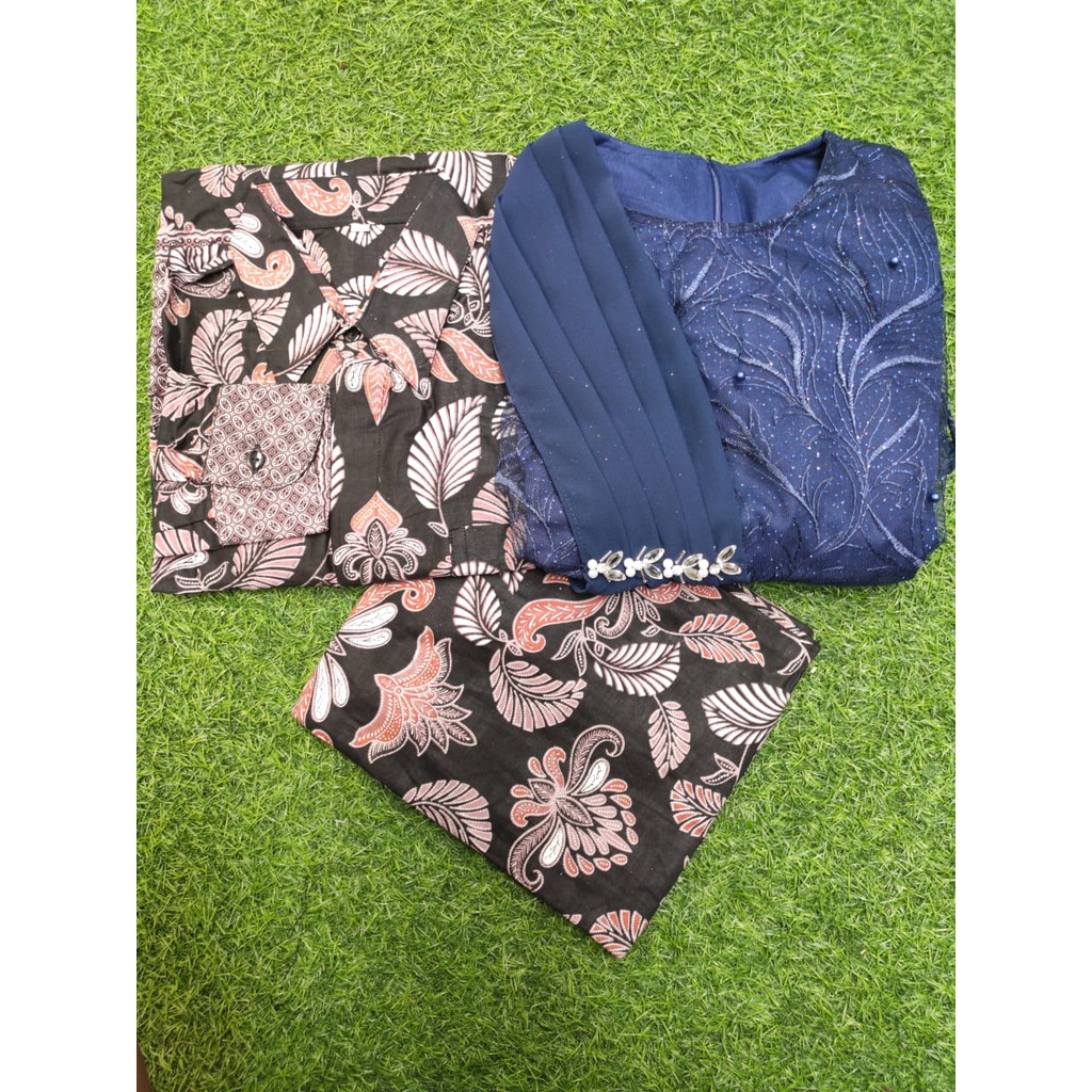 TERLARIS - BISA COD | BAJU BATIK COUPLE KEBAYA MODERN BRUKAT | KEBAYA PESTA SERAGAMAN OUFIT KONDANGAN KEKINIAN | BAJU NIKAHAN BRIDESMAID TUNANGAN LAMARAN KEBAYA WISUDA-Navy