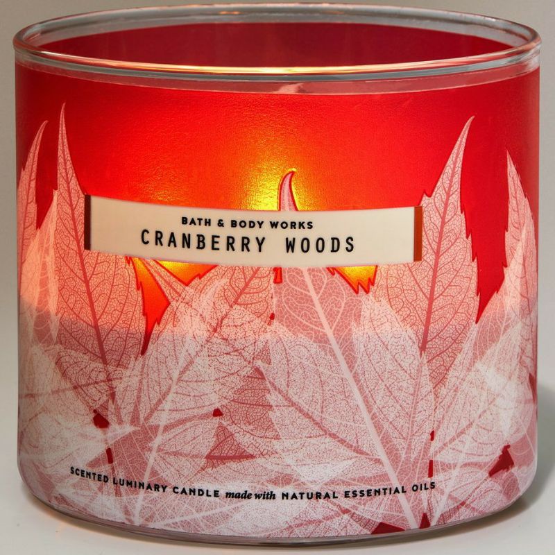 BATH AND BODY WORKS BBW CRANBERRY WOODS 3 WICK SCENTED CANDLE MADE WITH ESSENTIAL OILS 411 G