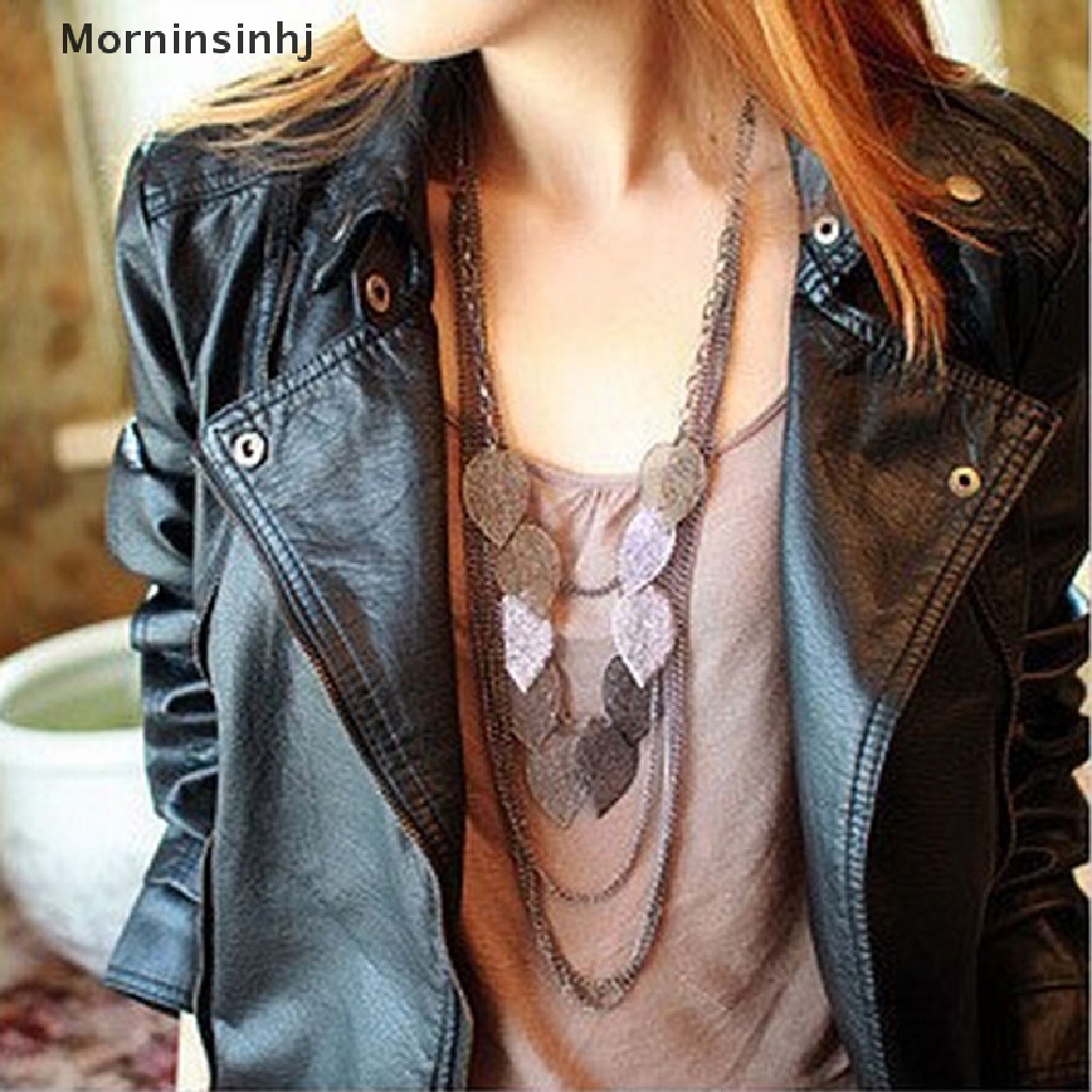 Mornin Retro Bohemia Daun Multilayer Kalung Liontin Wanita Sweater Panjang Charms Rantai