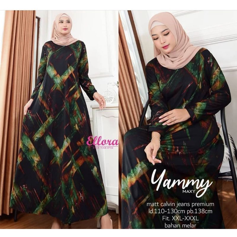 Yammy Maxy  - Gamis Calvin Jeans Terbaru Jumbo LD100-110 XL-4L / R.25 - 023-5914 / R.24 - 022-5975