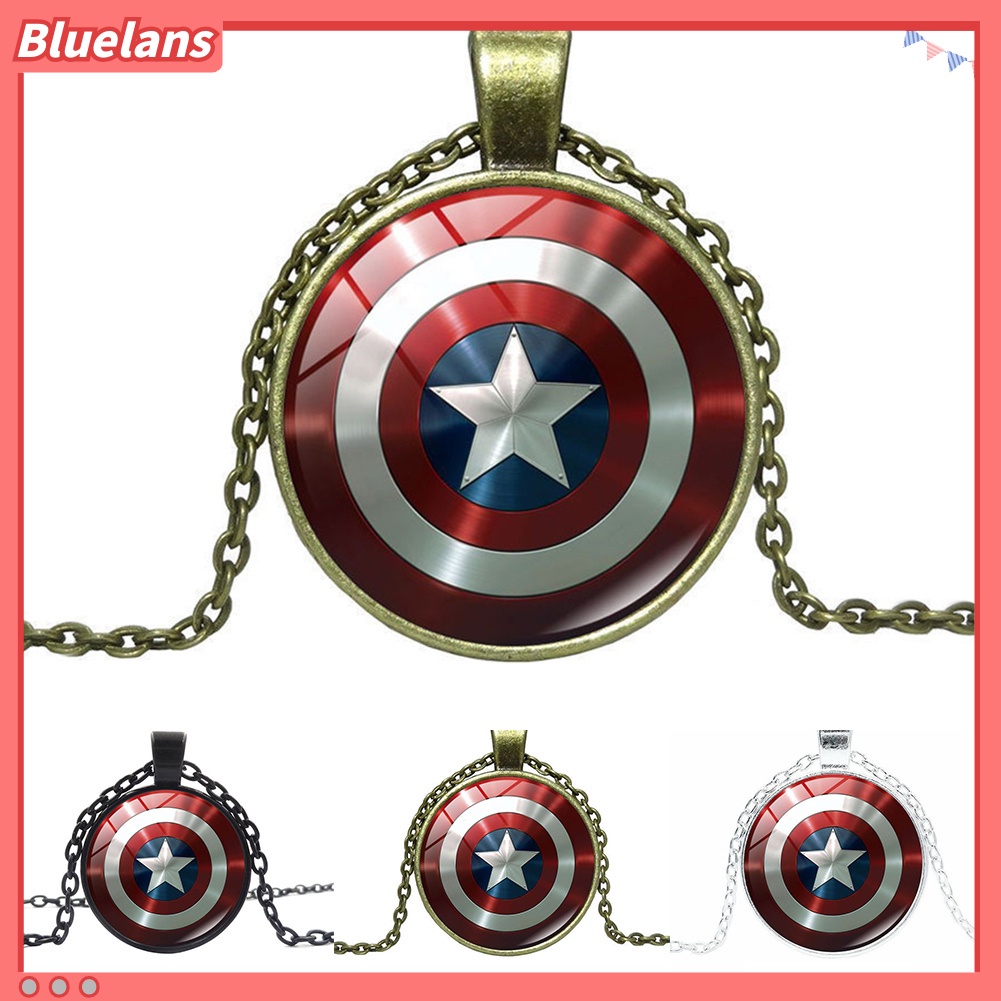 Bluelans Avenger Captain America Shield Cabochon Glass Pendant Chain Necklace