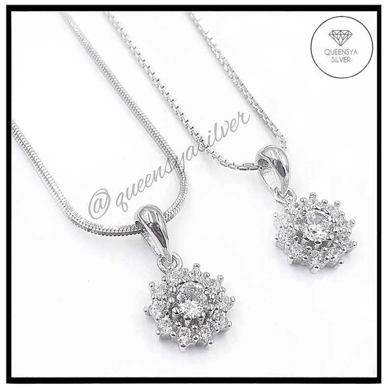 Kalung Perak Wanita Asli Silver 925 Lapis Emas Putih || Kalung Kasandra Flexi/Italy Santa/Cassandra Square Liontin Soliter Full Mata Berlian || Perhiasan Asli Perak