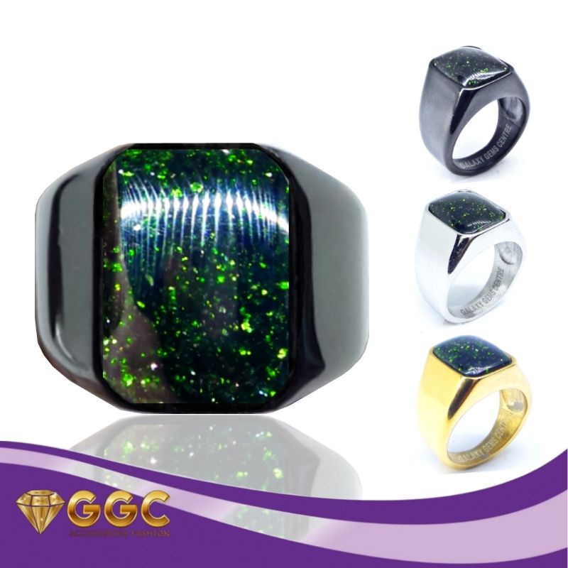 Cincin Pria Batu Natural Green Sandstone Original