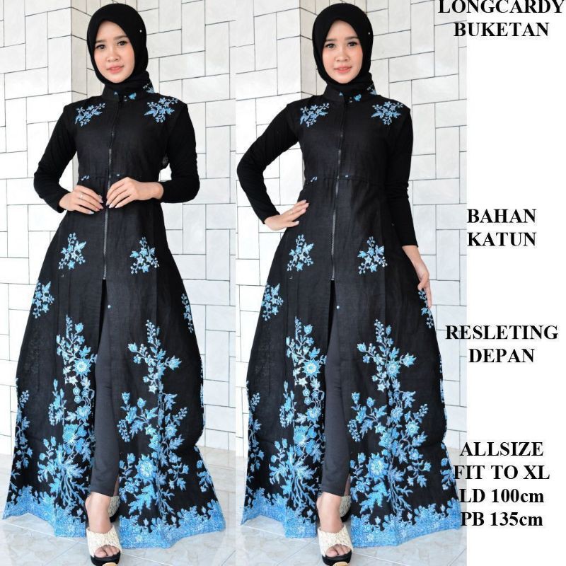 PROMO BATIK COUPLE KELUARGA SARIMBIT sania ruffle batik ori ndoro jowi motif CIBULAN BIRU-OUTTER / LONG CARDY