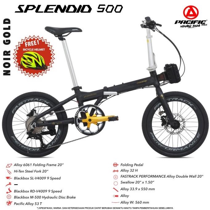 Sepeda Lipat Pacific Splendid 500 20" 9Speed Hydraulic Free Tas + Helm