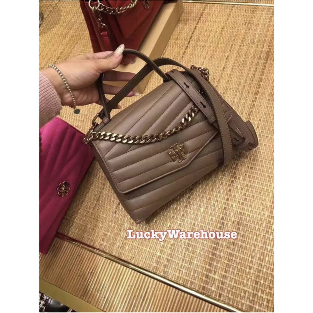 Tory Burch Kira Chevron Top Handle Satchel Classic Taupe - ORI 100%