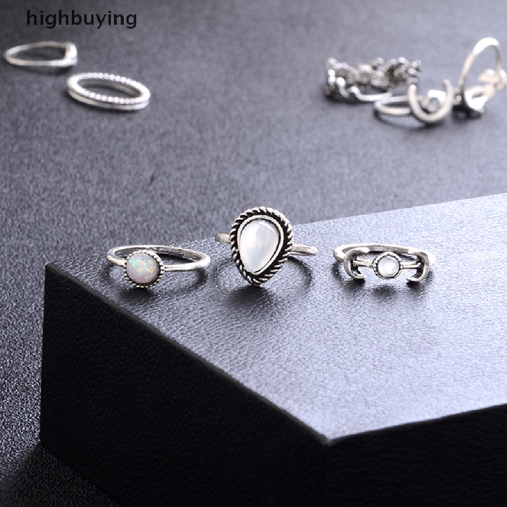 Hbid 14Pcs / Set Cincin Buku Jari Aneka Bentuk Warna Silver Gaya Boho Untuk Wanita