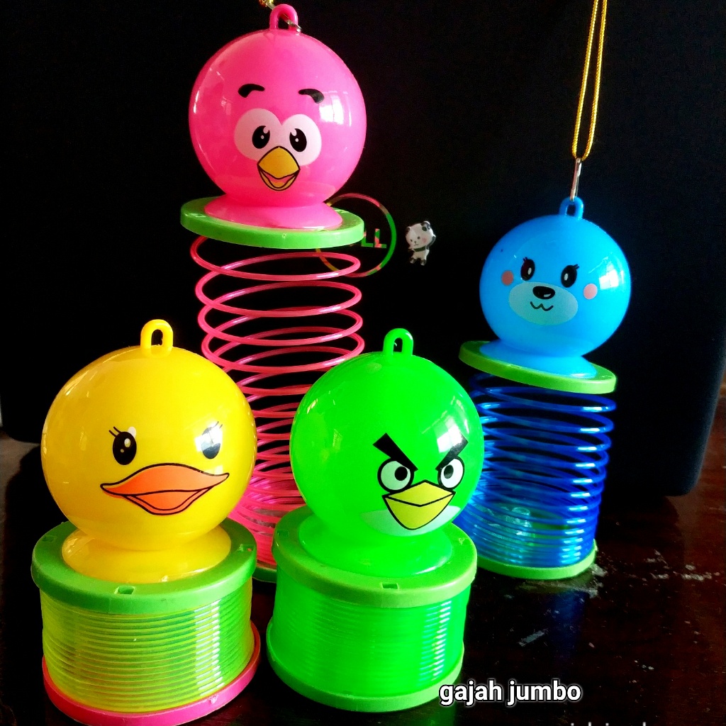 Mainan Lentera Lampion Lampu Anak Karakter Hello Kitty Doraemon Bebek Minion Spiral Spring Doll Led