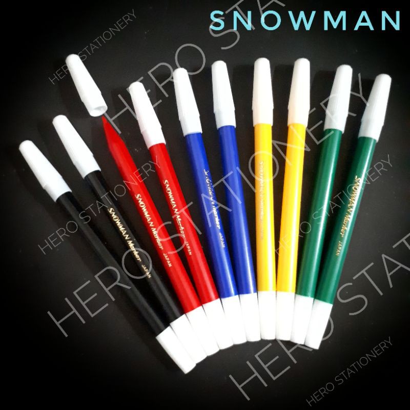 

Spidol snowman marker warna hitam biru merah kuning hijau . 12 unit