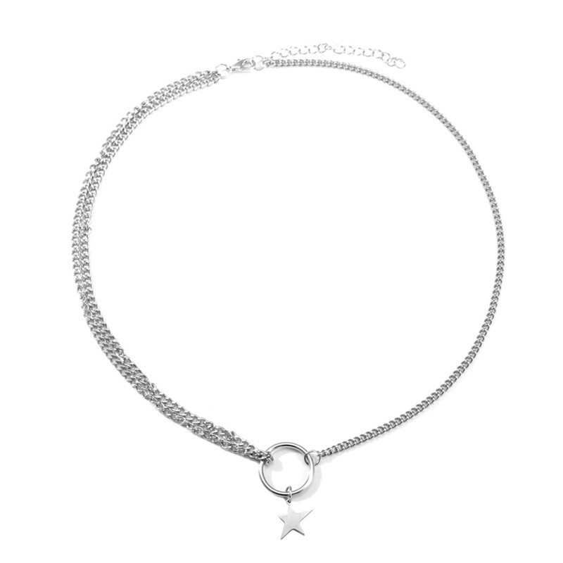 Punk Stainless Steel Wang Yibo Same Necklace Five Pointed Star Round Circle Pendant Hipster Hip Hop Guys Rock Necklaces Jewelry|Chain Necklaces