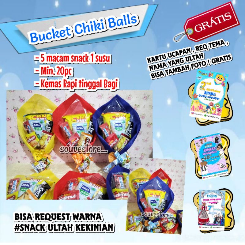 Bucket Snack Chiki Ball / Bucket Snack Murah / Bingkisan Bucket Ultah / Bucket Mini Ultah / Snack Bu