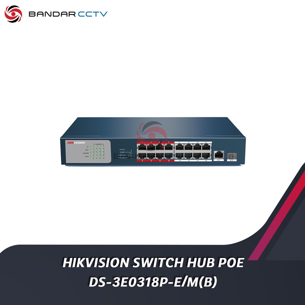 Hub Switch Hikvision DS-3e0106p-e/m 4x10/100mbps POE,2x1000mbpc,POE budget:35w Metal. Switch Hikvision. DS-3e0318p-e.