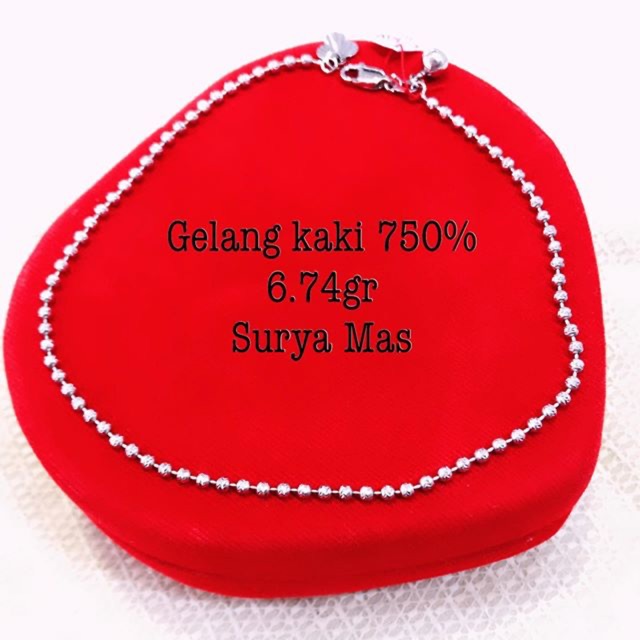Gelang kaki emas putih 750%