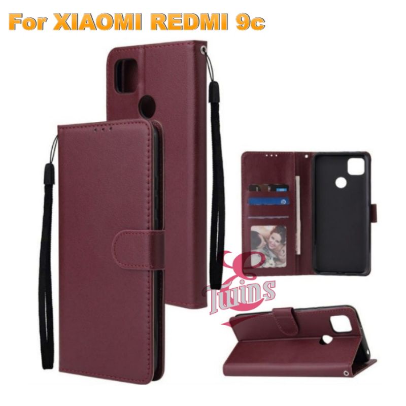 Xiaomi Redmi 9c Leather Case Casing Kulit Flip Wallet Cover Sarung Hp Dompet