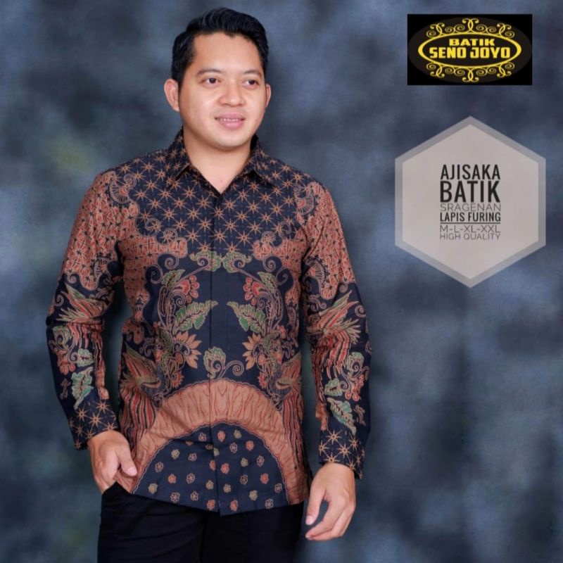 Batik Pria Lengan Panjang/Pendek Batik Moderen Pria Kemeja Batik Warna Merah Batik Ori Solo Terbaru