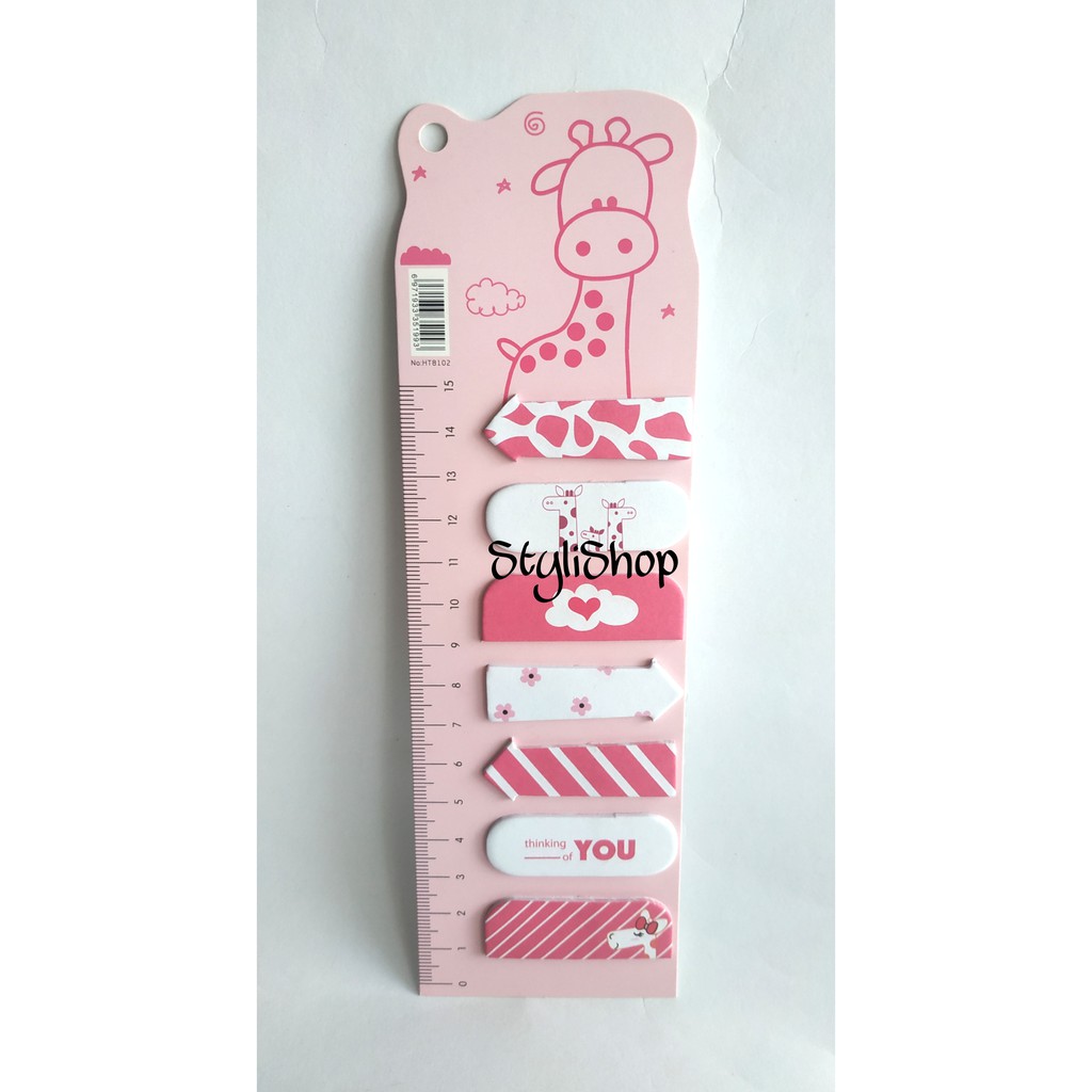 Sticky Note Kertas HT8102 Motif Kaktus / Llama / Jerapah / Memo Kertas / Penanda Buku Kertas-Jerapah Merah Muda