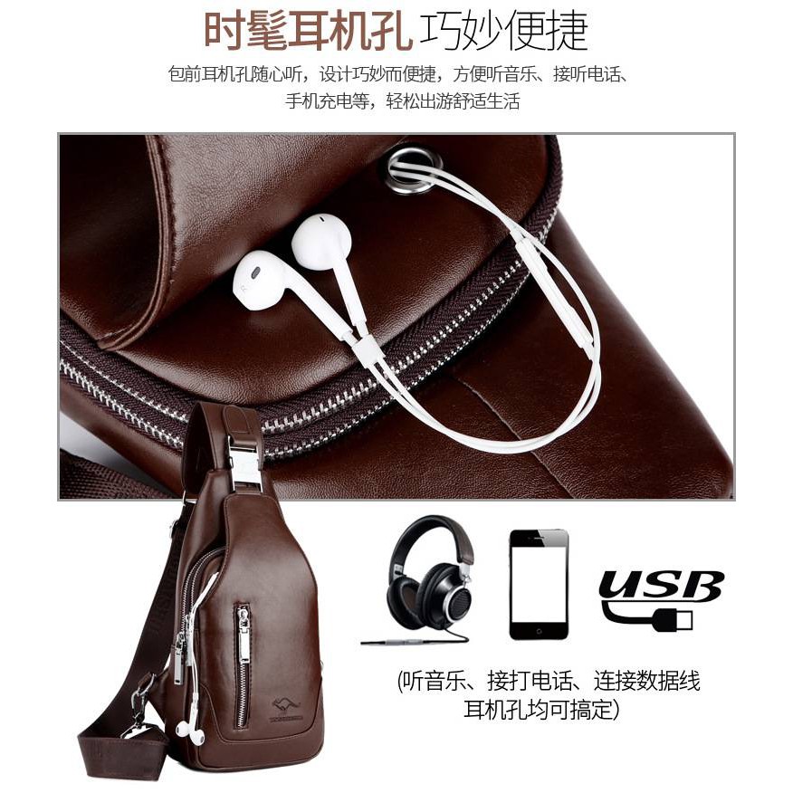 Tas Selempang Pria Kulit Import Sling Bag USB Port