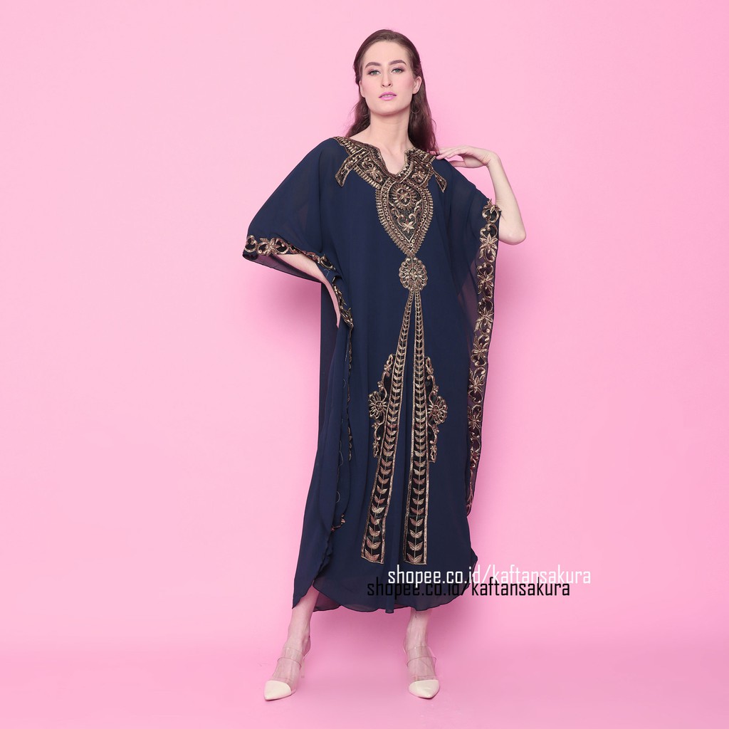 Kaftan Luna Terbaru Kaftan Wanita Bordir Gold Luna Mewah untuk Lebaran Pesta Kondangan Warna Hitam Putih Terbaru Best Seller termurah harga Grosir TERLARIS!!!